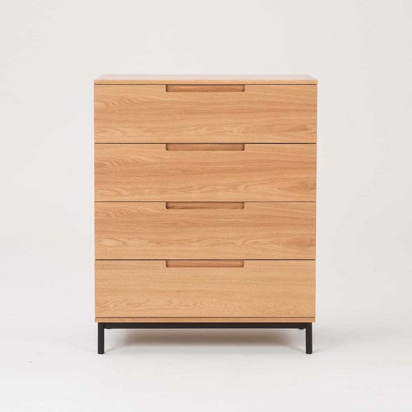 Bring clean, modern lines to your bedroom with this Bureau Tallboy. The design offers generous storage space with four roomy drawers accessed by recessed drawer handles.