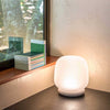 The shade is crafted from hand-blown frosted glass and the base is made from solid marble. A dimmable LED light source means the lamp creates a subtle, sophisticated glow.