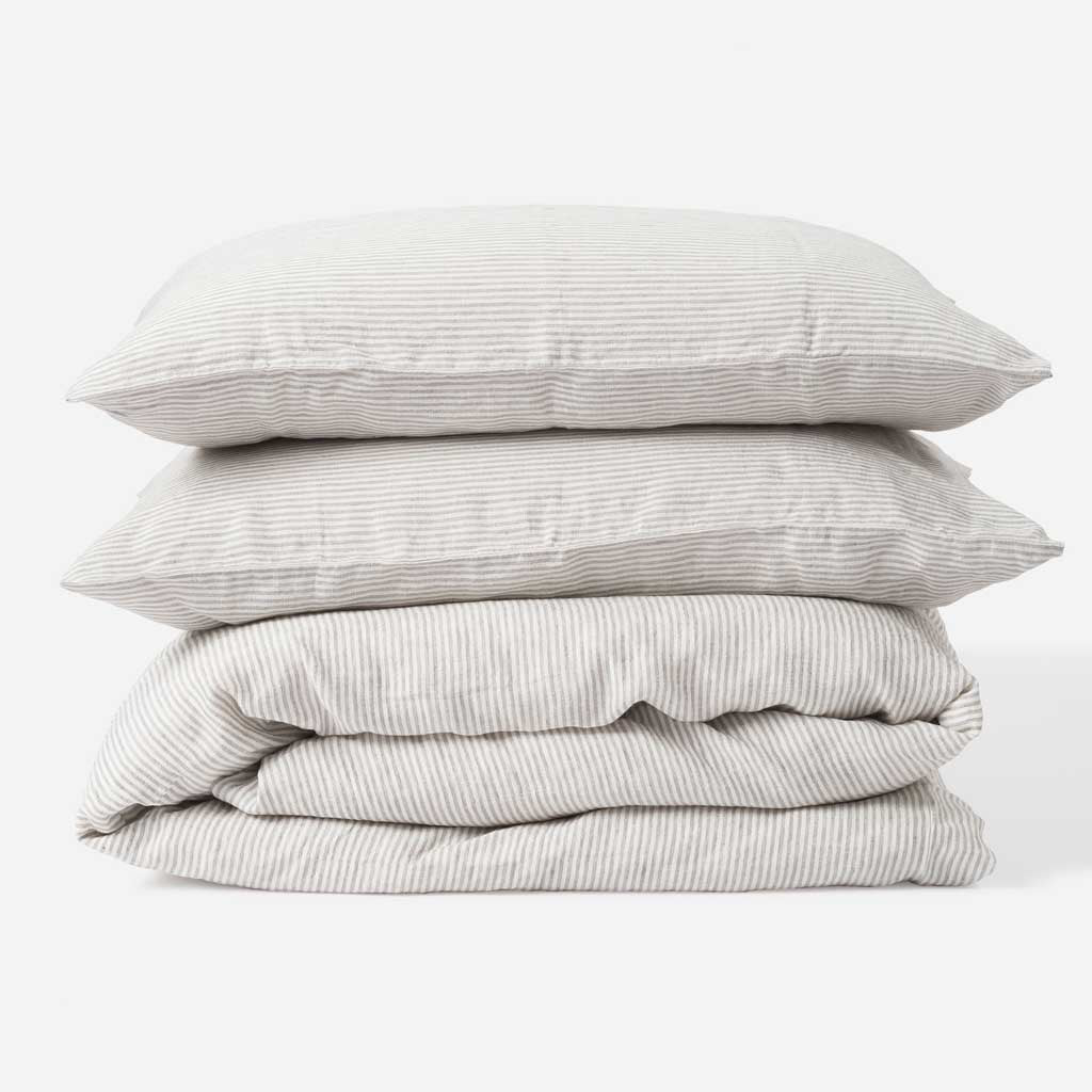 Pinstripe Linen Duvet Cover Pepper/Chalk Madisons