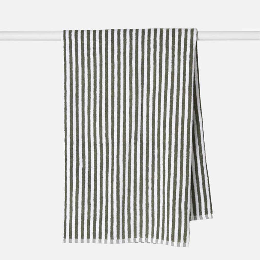 Wide Stripe Cotton Bath Towel Olive Madisons